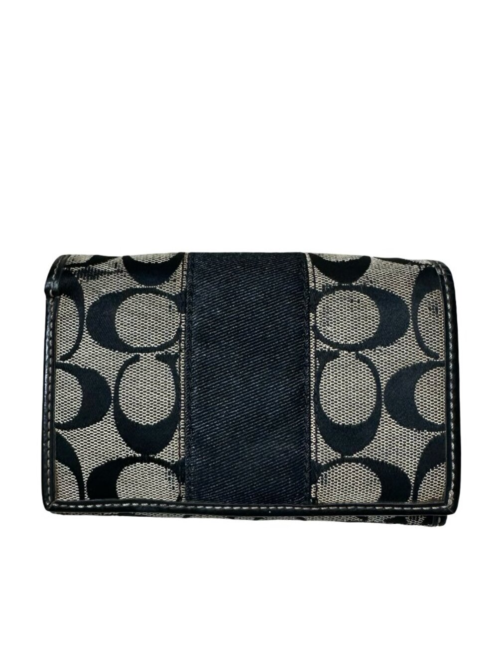 Vintage Coach Signature Jacquard Bifold Wallet Black Gray Leather Trim Preppy